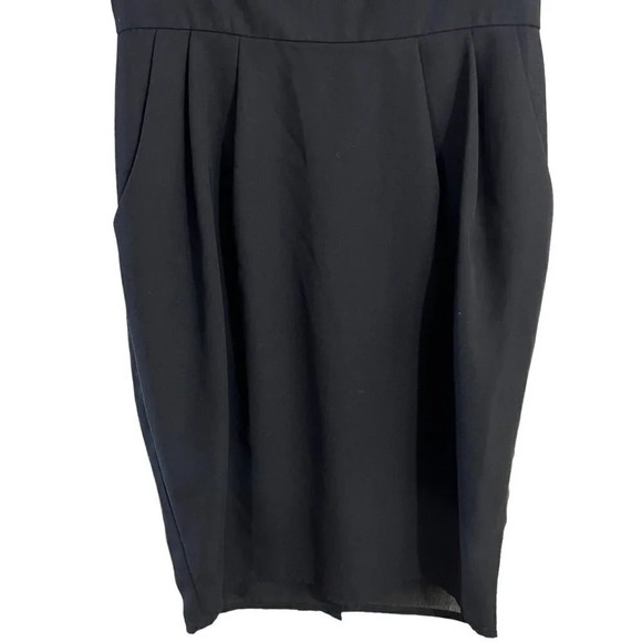 TopShop Black Dress Size 2 Knee Length Pockets Short Flared Sleeves Chiffon - Picture 6 of 8